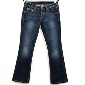 True Religion Jeans Boot Cut Low Rise Button Fly Dark Wash Gina 30" Inseam sz 27